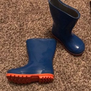 Kids Blue Rain Boots with Orange Sole